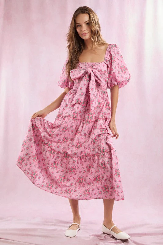 Robe Maxi à Imprimé Floral avec Détail Nœud pour Femme – Image 4